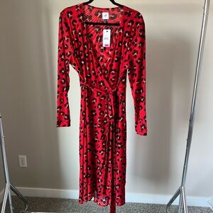 CAbi Red Animal Print Long Sleeve Dress